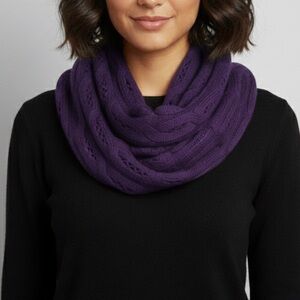 NEW Celeste Purple Cashmere Wool Sweater Pointelle Knit Infinity Scarf